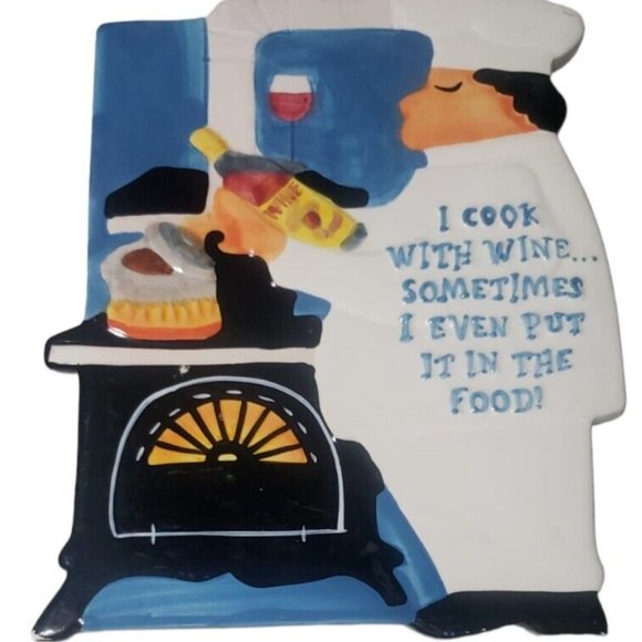 Kitchen Hanging Trivet Plaques Sometimes I Cook With Wine. Fun, Multicolor, Cook - Picture 1 of 2